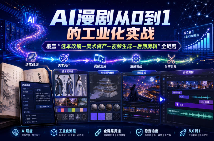 AI漫剧从0到1的工业化实战，覆盖“选本改编—美术资产—视频生成—后期剪辑”全链路(更新6月)|网创挖金社