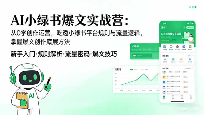 AI 小绿书爆文实战营：从0学创作运营，吃透小绿书平台规则与流量逻辑，掌握爆文创作底层方法|网创挖金社