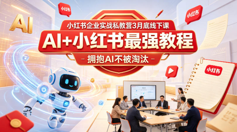 小红书企业实战私教营3月底线下课,AI+小红书最强教程,拥抱AI不被淘汰|网创挖金社