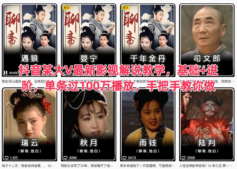 抖音某大V最新影视解说教学，基础+进阶，单条过100万播放，手把手教你做|网创挖金社