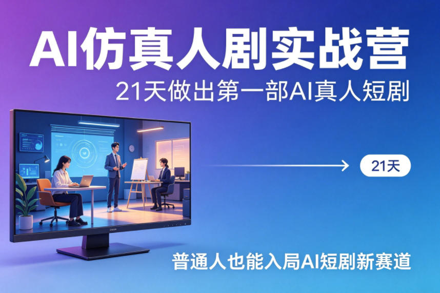 AI仿真人剧实战营,21天做出第一部AI真人短剧,普通人也能入局AI短剧新赛道|网创挖金社