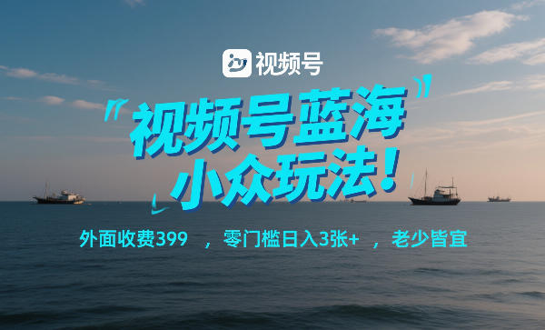 视频号蓝海小众玩法！外面收费399，零门槛日入3张+，老少皆宜|网创挖金社