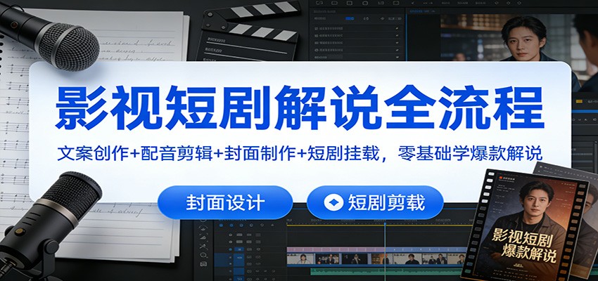 影视短剧解说全流程：文案创作+配音剪辑+封面制作+短剧挂载，零基础学爆款解说|网创挖金社