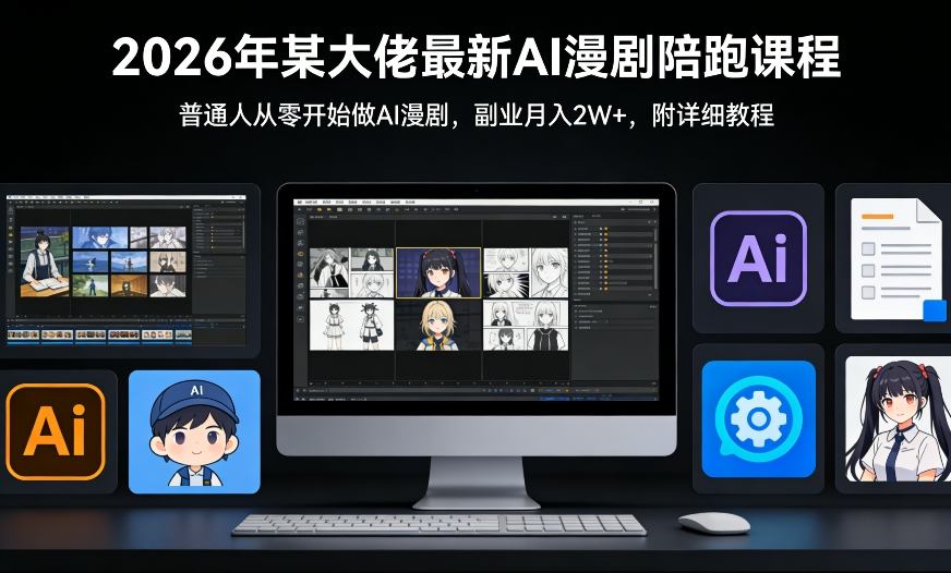 26年某大佬最新Ai漫剧陪跑课程，普通人从零开始做AI漫剧，副业月入2W+|网创挖金社
