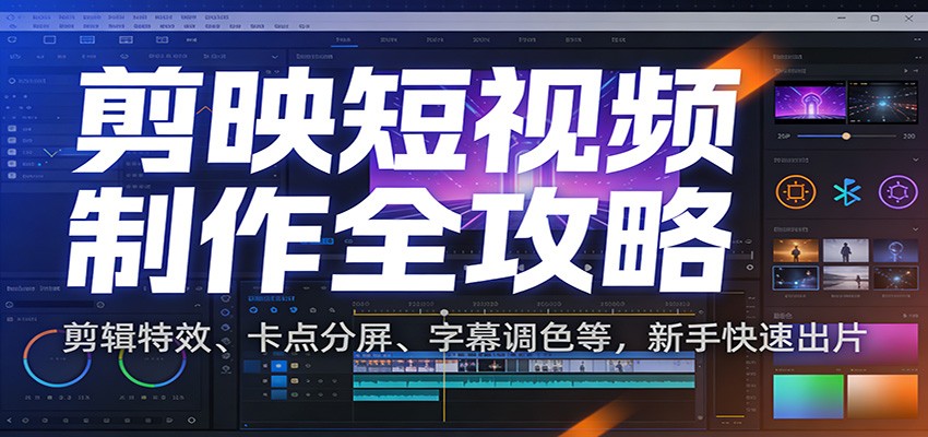 剪映短视频制作全攻略：剪辑特效、卡点分屏、字幕调色等，新手快速出片|网创挖金社