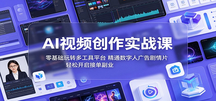 AI视频创作实战课：零基础玩转多工具平台，精通数字人广告、剧情片，轻松开启接单副业|网创挖金社