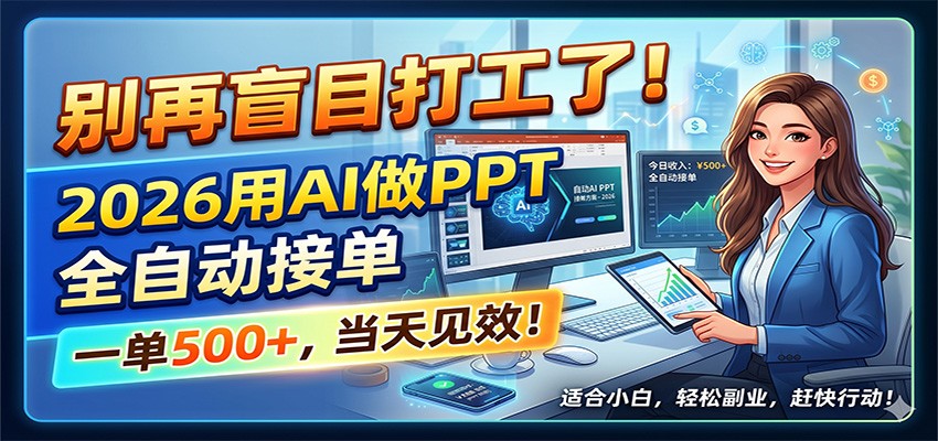 别再盲目打工了！2026用AI做PPT全自动接单，一单5张+，当天见效！|网创挖金社