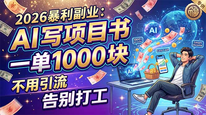 2026暴利副业：AI 写项目书，一单 1000 块，不用引流，告别打工|网创挖金社