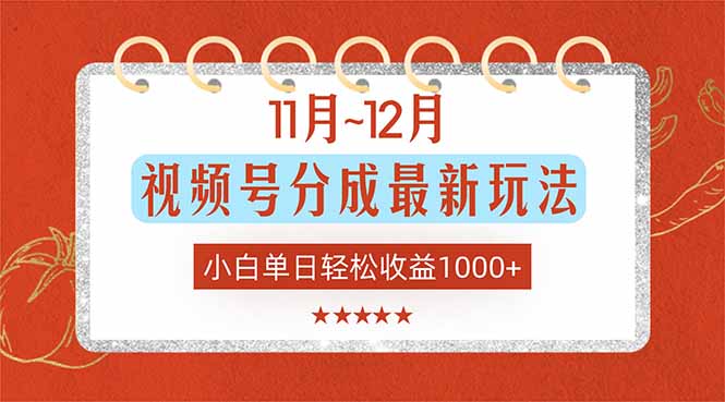 11月~12月视频号分成最新玩法，小白单日轻松收益1000+|网创挖金社