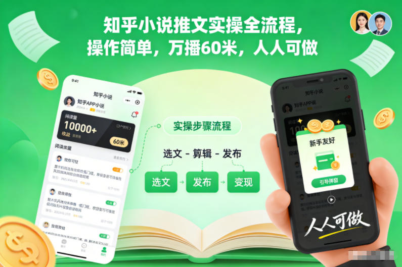 知乎小说推文实操全流程，操作简单，万播60米，人人可做|网创挖金社