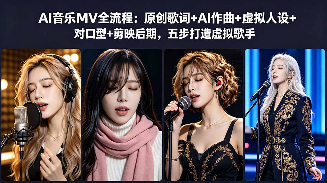 AI音乐MV全流程：原创歌词+AI作曲+虚拟人设+对口型+剪映后期，五步打造虚拟歌手|网创挖金社