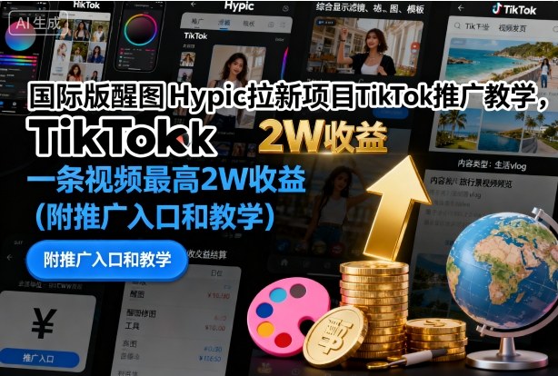 国际版醒图Hypic拉新项目TikTok推广教学，一条视频最高2W收益(附推广入口和教学)|网创挖金社