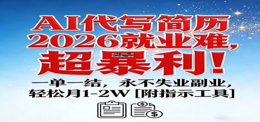 AI代写简历,2026就业难,超暴利!一单一结,永不失业副业,轻松月1-2W【附指令工具】|网创挖金社