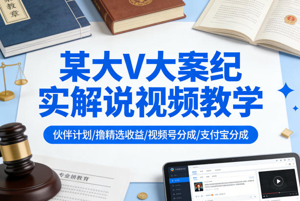 某大V大案纪实解说视频教学，可做伙伴计划、撸精选收益，视频号和支付宝分成计划均可|网创挖金社