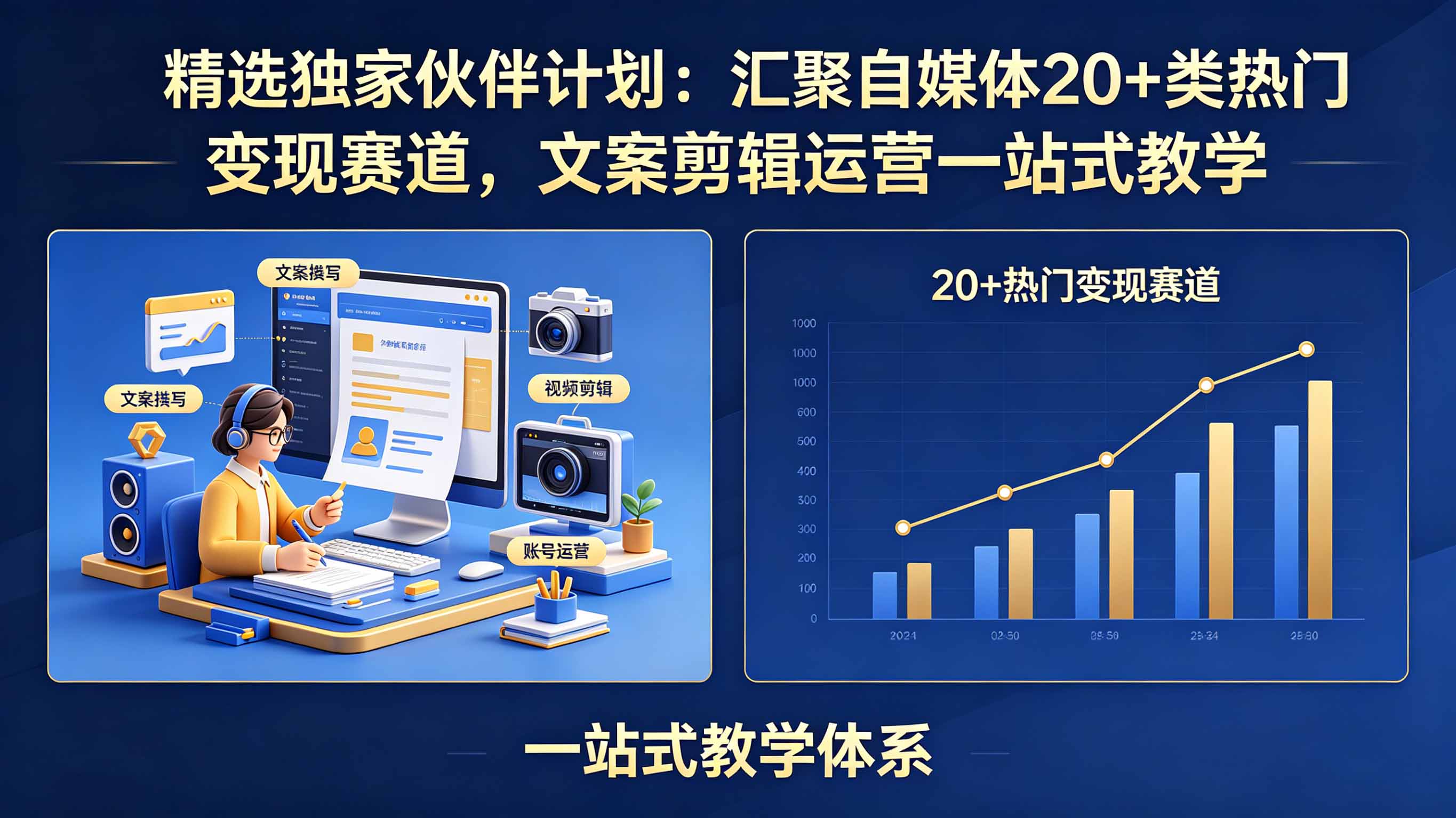 精选独家伙伴计划:汇聚自媒体20+类热门变现赛道,文案剪辑运营一站式教学|网创挖金社