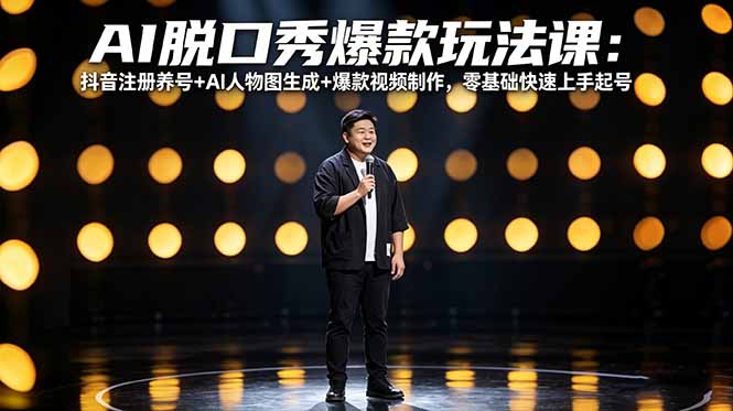 AI脱口秀爆款玩法课：抖音注册养号+AI人物图生成+爆款视频制作，零基础快速上手起号|网创挖金社