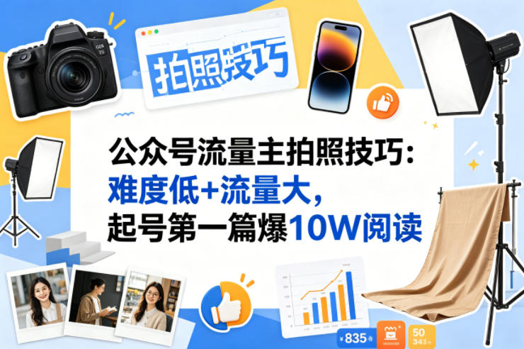 公众号流量主之拍照技巧赛道，难度低+流量大，起号第一篇就爆了10w阅读|网创挖金社