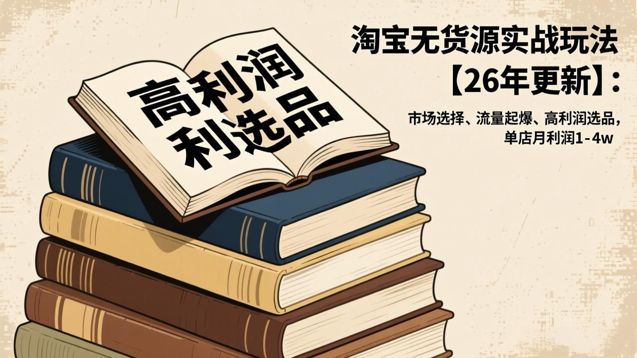 淘宝无货源实战玩法【26年更新】:市场选择、流量起爆、高利润选品,单店月利润1-4w|网创挖金社