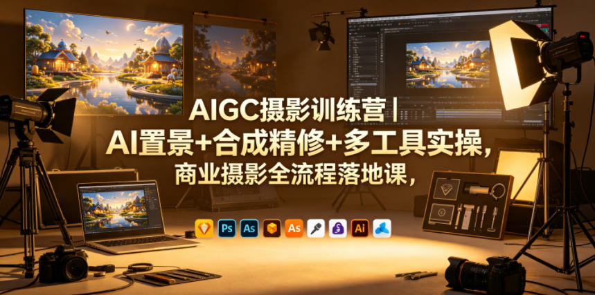 AIGC摄影训练营｜AI置景+合成精修+多工具实操，商业摄影全流程落地课|网创挖金社