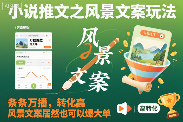 小说推文之风景文案玩法，条条万播，转化高，风景文案居然也可以爆大单！|网创挖金社