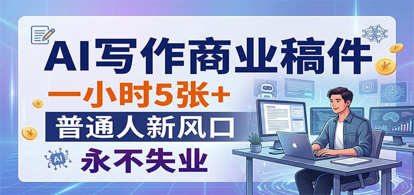 AI写作商业稿件，一小时5张+，普通人新风口，永不失业|网创挖金社