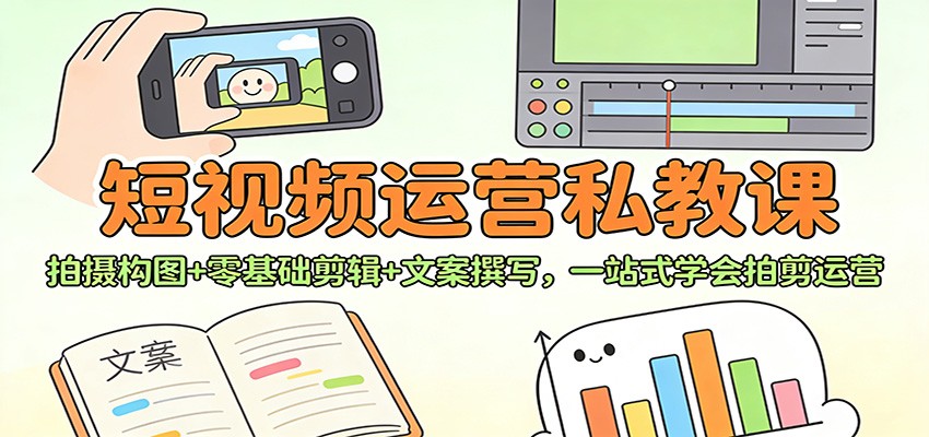 短视频运营私教课：拍摄构图+零基础剪辑 +文案撰写，一站式学会拍剪运营|网创挖金社