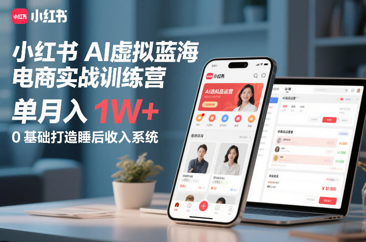 小红书AI虚拟蓝海电商实战训练营,单月入1W+,0基础打造睡后收入系统(更新)|网创挖金社