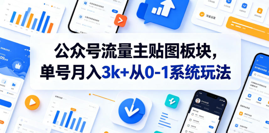 公众号流量主贴图板块，单号月入3k+从0-1系统玩法|网创挖金社