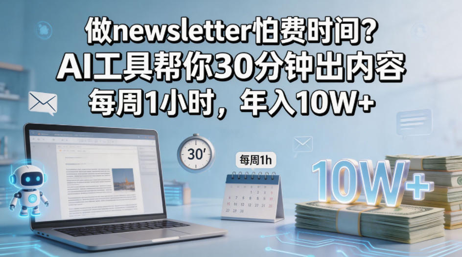 做newsletter怕费时间?AI工具帮你30分钟出内容,每周1小时,年入10W+!【原创双语字幕】|网创挖金社