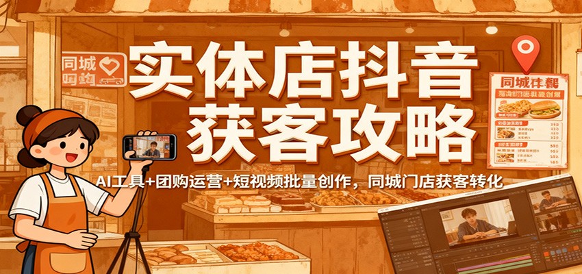 实体店抖音获客攻略：AI工具+团购运营+短视频批量创作，同城门店获客转化|网创挖金社