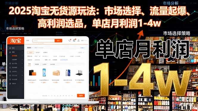 2025淘宝无货源玩法：市场选择、流量起爆、高利润选品，单店月利润1-4w|网创挖金社
