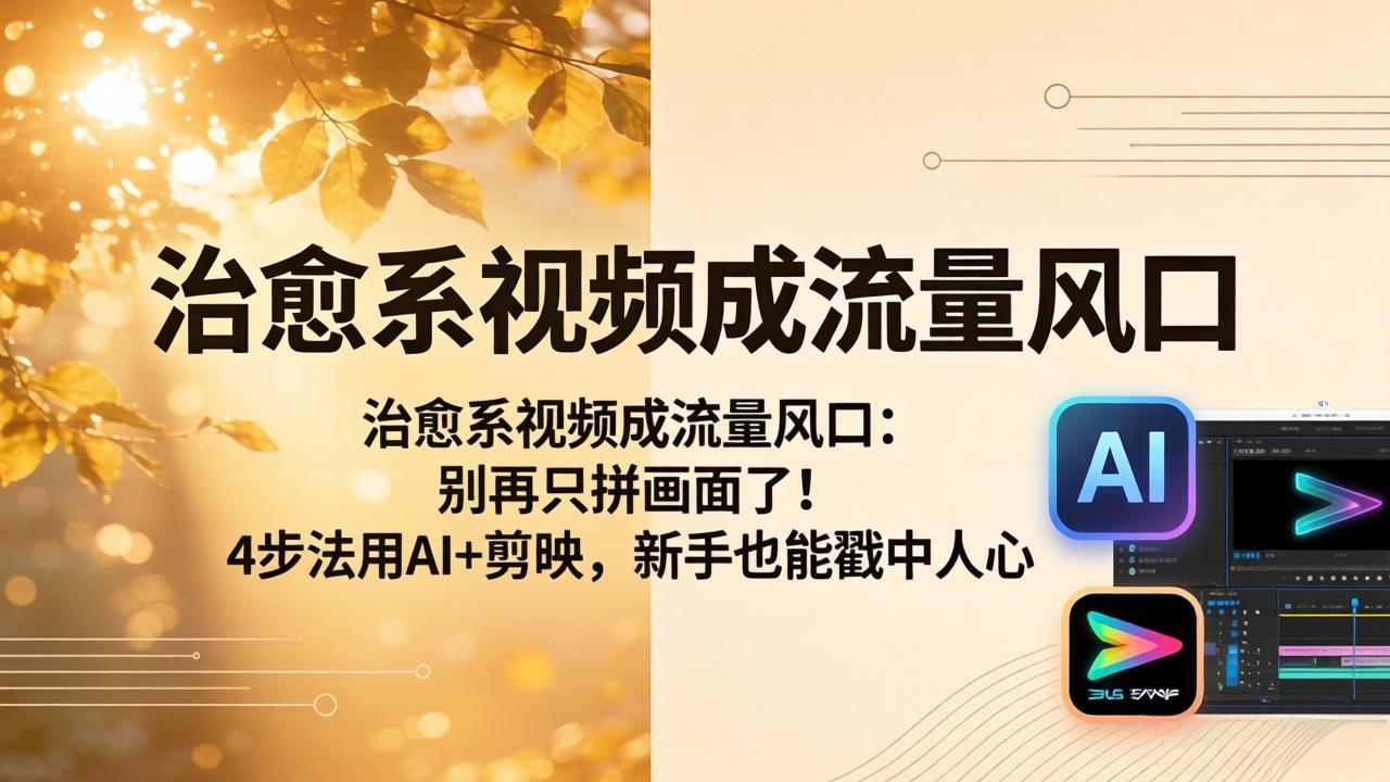 治愈系视频成流量风口：别再只拼画面了！4步法用AI+剪映，新手也能戳中人心|网创挖金社