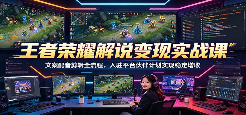 王者荣耀解说变现实战课：文案配音剪辑全流程，入驻平台伙伴计划实现稳定增收|网创挖金社