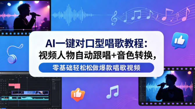 AI一键对口型唱歌教程:视频人物自动跟唱+音色转换,零基础轻松做爆款唱歌视频|网创挖金社