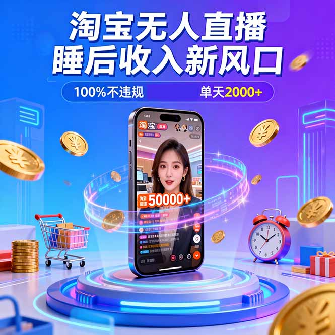 淘宝无人直播，不违规不封号，直播100小时卖了5万，年底旺季！|网创挖金社