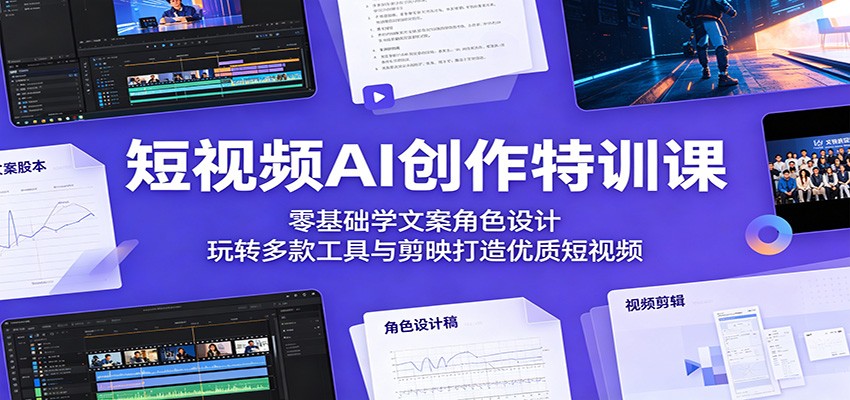短视频AI创作特训课：零基础学文案角色设计，玩转多款工具与剪映打造优质短视频|网创挖金社