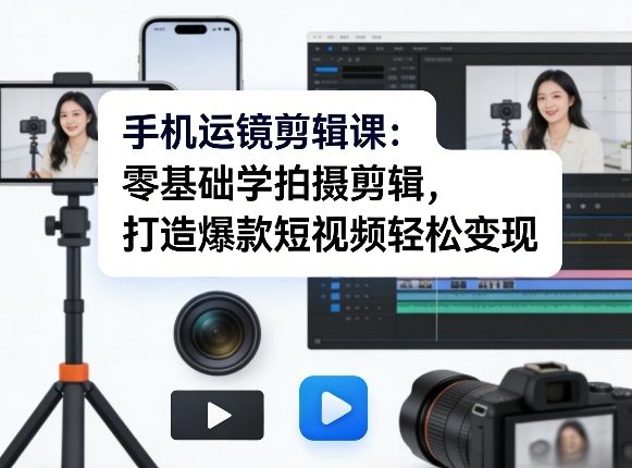 手机运镜剪辑课：零基础学拍摄剪辑，打造爆款短视频轻松变现|网创挖金社