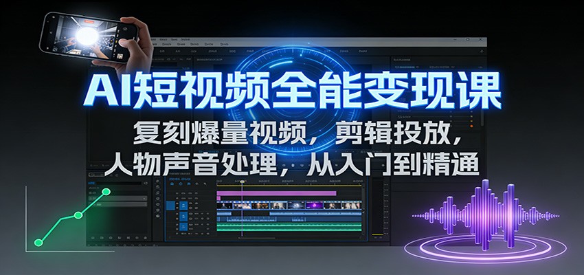 AI短视频全能变现课：复刻爆量视频，剪辑投放，人物声音处理，从入门到精通|网创挖金社