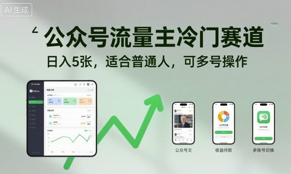 公众号流量主冷门赛道，日入5张，适合普通人，可多号操作|网创挖金社