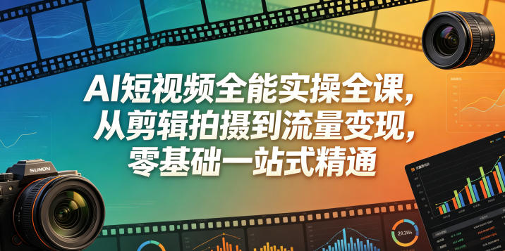 AI短视频全能实操全课，从剪辑拍摄到流量变现，零基础一站式精通|网创挖金社