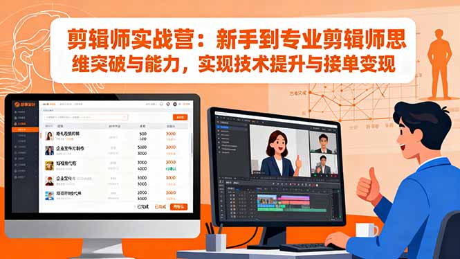 剪辑师实战营：新手到专业剪辑师思维突破与能力，实现技术提升与接单变现|网创挖金社