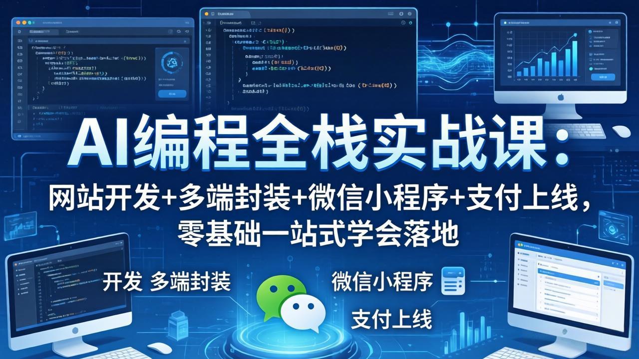 AI编程全栈实战课：网站开发+多端封装+微信小程序+支付上线，零基础一站式学会落地|网创挖金社