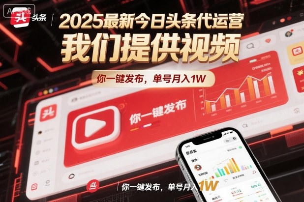 2025最新今日头条代运营，我们提供视频，你一键发布，单号月入1W【揭秘】|网创挖金社