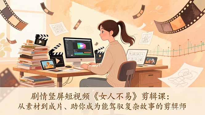 剧情竖屏短视频《女人不易》剪辑课：从素材到成片、助你成为能驾驭复杂故事的剪辑师|网创挖金社
