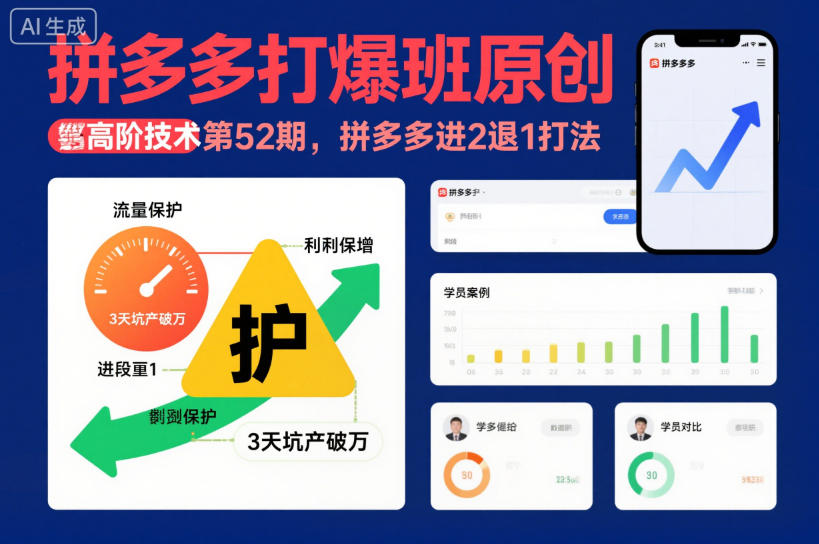 拼多多打爆班原创高阶技术第52期，拼多多进2退1打法|网创挖金社