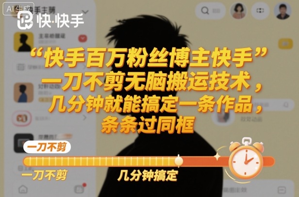 快手百万粉丝博主快手一刀不剪无脑搬运技术，几分钟就能搞定一条作品，条条过同框|网创挖金社