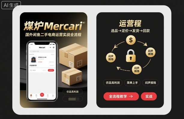 煤炉Mercari国外闲鱼二手电商运营实战全流程，仿品高利润，简单上手，闷声搞钱|网创挖金社