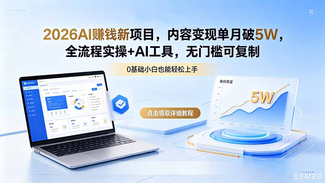 2026AI赚钱新项目，内容变现单月破5W，全流程实操+AI工具，无门槛可复制|网创挖金社