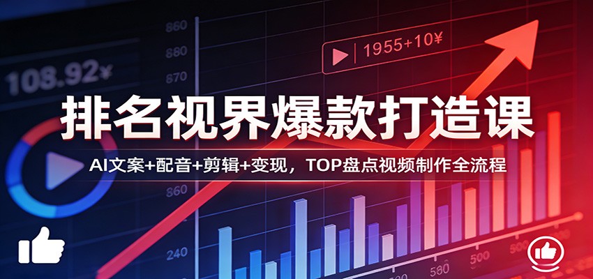 排名视界爆款打造课：AI文案+配音+剪辑+变现，TOP盘点视频制作全流程|网创挖金社