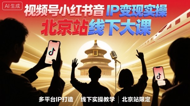 视频号小红书抖音IP变现实操北京站线下大课，40+行业短视频高变现姿势，100+IP高变现实操技术|网创挖金社